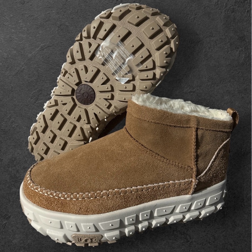 UGG Venture Daze Ultra Mini Fur Ankle Boots Men Chestnut Brown Suede Slip On